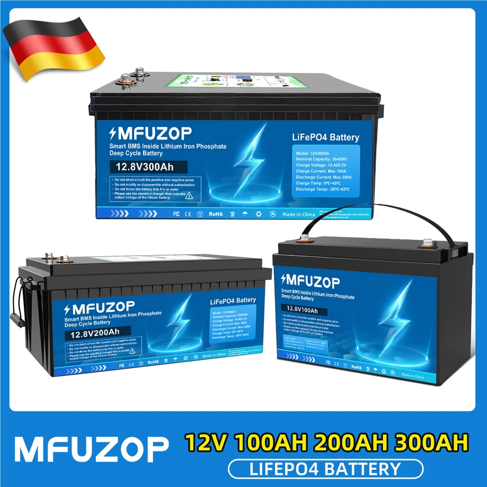 DATOUBOSS 12V 100Ah 200Ah 300Ah Lithium Batterie 24V/48V LiFePO4 Akku Solar Boot RV BMS
