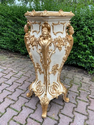 Pedestal Italiano Barroco Crema Oro Exhibición Columna Decoración Vintage Pieza Única Foto 1 de 4