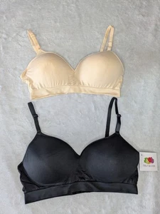 Fruit Of The Loom Wirefree Bras Size 38B 2 Pack Black Beige Full Coverage - Picture 1 of 6