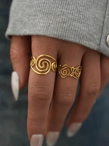 Stainless Steel Spiral Adjustable Open Ring 18k Gold Plated Women Jewelry Gift - Picture 1 of 27