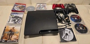 Sony PlayStation 3 PS3 Slim Console CECH-3001A, 4 Controllers Cords & 10 Games - Picture 1 of 6