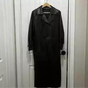 Pelle Studio Wilson Leather Women's Trench Long Coat Double Breasted Blk Size L - Picture 1 of 16