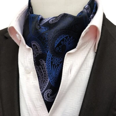 Мужской галстук Ascot шелковый пейсли темно-синий классические шарфы галстук подарок - Изображение 1 из 3