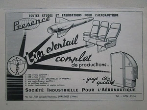 9/1960 PUB SIPA FABRICATION AERONAUTIQUE SURESNES ROBERT ROUX ORIGINAL FRENCH AD - Picture 1 of 1
