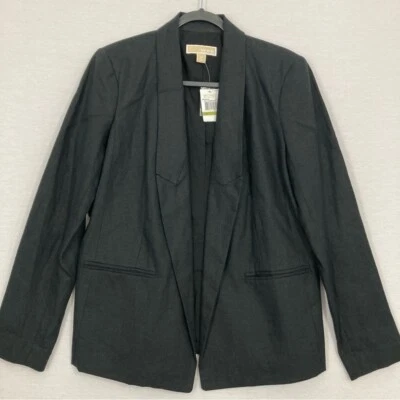 New Michael Michael Kors Black Open Front 100% Linen Office Blazer size 14 - Image 1 of 4