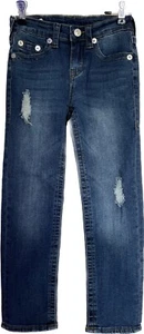 True Religion Jeans Boys 6 Blue Geno Relaxed Slim Dark Wash Distressed Denim - Picture 1 of 10
