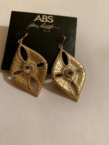 $45  ABS by Allen Schwartz   Gold  tone pave & crystal drop 2-1/4" earrings M620 - Picture 1 of 6