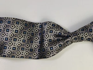 Platinum Designs - Mens Gold Beige & Blue Diamonds 100% Silk Neck Tie 3.8"Wx60"L - Picture 1 of 6