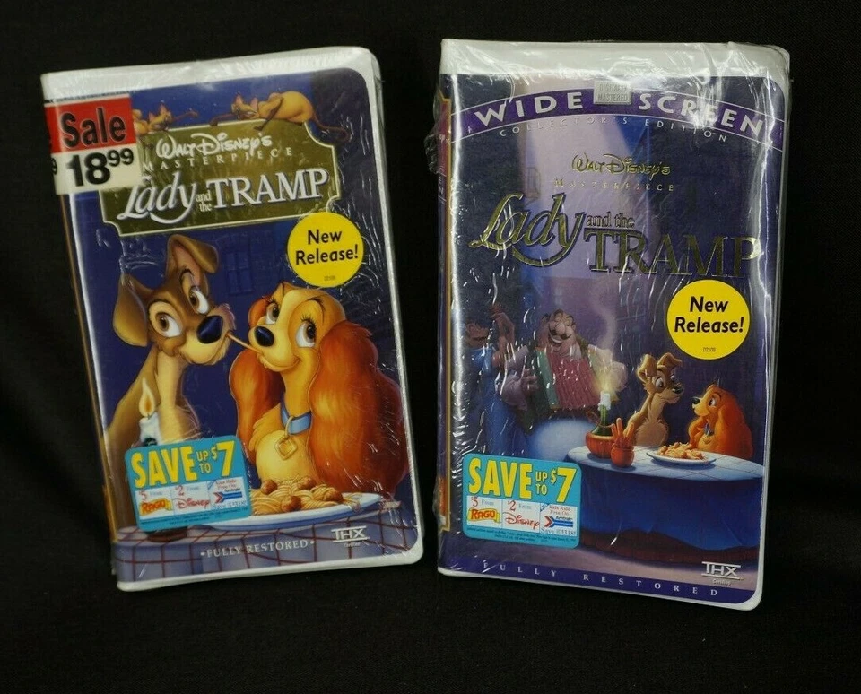 2 SEALED TAPES! Rare WIDESCREEN VERSION Disney LADY AND THE TRAMP VHS + - Image 1 of 4