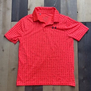 Under Armour YOUTH XL Playoff Polo Heatgear Logo Letters NEON CORAL - Picture 1 of 3