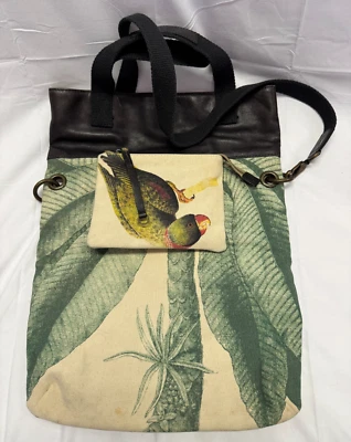 Bolso de Mano Jasper and Jeera Diseño Pájaro Lona Cuero Tropical Usado en Excelente Condición 18X14 Loro Foto 1 de 4