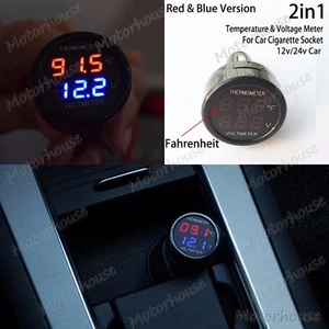 Auto Car Digital Thermometer Temperature Voltage Meter 12v 24v Cigarette Lighter - Picture 1 of 10