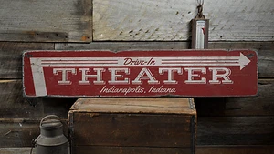Movie Drive-In Theater, Custom City - Rustic Distressed Wood Sign - Picture 1 of 2