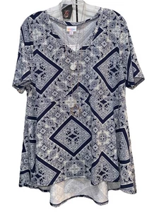 Nuevo con etiquetas Top LuLaRoe Mediano Azul Marino y Blanco Diamante Argyle Jana Empire Cintura - Imagen 1 de 9
