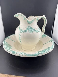 Vintage 1950's-70's Green ARNELS Porcelain Wash Bowl & Water Pitcher Set Read** - Picture 1 of 20