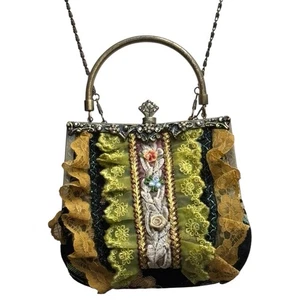 Vintage Malina Tapestry Purse Clutch Victorian Romantic Lace Brocade Chain Strap - Picture 1 of 9