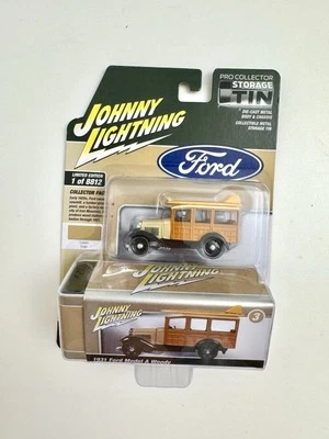 JOHNNY LIGHTNING STORAGE TIN 1931 FORD MODEL A WOODY V/B COLLECTOR  - Image 1 of 4