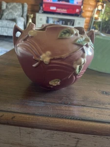 Vintage Roseville Pottery Snowberry Rose Brown Double Handle Jardiniere IRB-5 - Picture 1 of 9