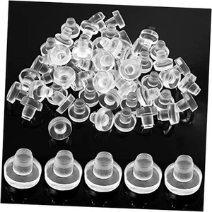 Glass Table Top Bumpers with Stem, Clear Rubber Grippers Clear - 60 Pieces - Picture 1 of 8