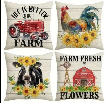 Farm Life Is Better Pillow Covers Set Of 4 Zipper Closure COVERS ONLY 18x18" - Image 1 of 4