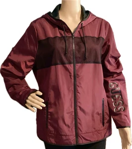 GUESS WOMENS JACKET MAROON AND BLACK XL GUESS GRAPHIC ON ARM HOODED - Picture 1 of 15