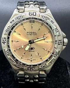 FOSSIL MEN’S All Stainless Steel Quartz Watch With SALMON 8" Wrist New Battery - Picture 1 of 7