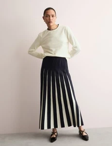 Jaeger A-Line Contrast Navy Midi Skirt Size M New With Tags - Picture 1 of 13