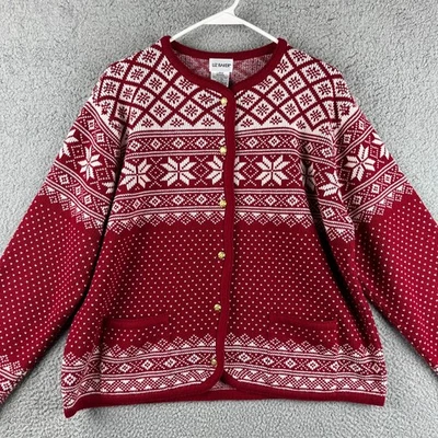 Cárdigan suéter vintage Liz Baker para mujer L rojo Fair Isle vacaciones Navidad Foto 1 de 4