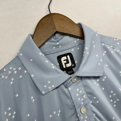 Footjoy Polo Shirt men's medium Gray Blue Birds Geometric meadowbrook FADED Golf - Image 1 of 4
