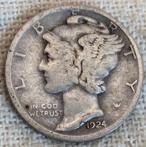 1924 D Mercury Dime VG/Fine: bassa coniazione 6,8 M (solo 3.500 a sinistra) -.9 argento fino - Foto 1 di 6