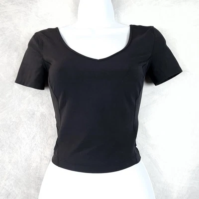 Lululemon Shirt Womens 2 Black Align T Short Sleeve Crop Top Deep V Scoop Back - Image 1 of 4