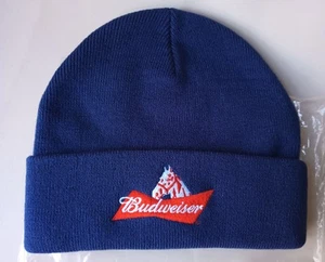 Cappello Budweiser NUOVO blu berretto maglia polsini elasticizzato toppa ricamata logo - Foto 1 di 12