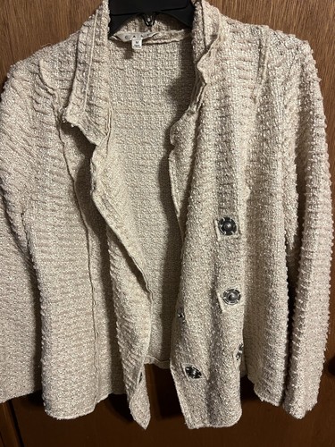 OFF WHITE Cabi Cardigan Donna Maglione Giacca Beige Panna Marnato Doppiopetto Snap M