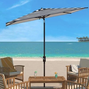 Outdoor Iris Fashion Line Navy and White 6'6" x 10' Rectangle Umbrella - Picture 1 of 5