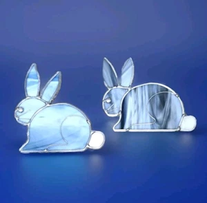 Stained Glass Easter Bunny 2 Rabbits Suncatchers - Picture 1 of 9