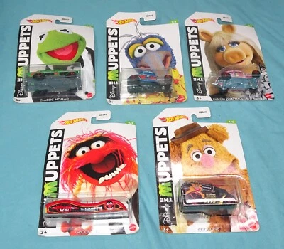 lot of 5 Sesame Street Muppets Hot Wheels Toy Cars Kermit Miss Piggy Disney NRFB - Image 1 of 4