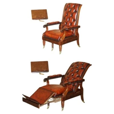 SILLÓN RECLINABLE ANTIGUO WILLIAM IV CHESTERFIELD CUERO SANGRE DE BUEY PENDIENTE DE ESCRITURA Foto 1 de 4