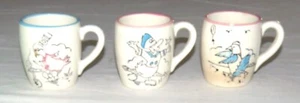 Three 1950's 2.3/4 inch Childrens Mugs Japan Donald Duck Bird Worm Chicken - Picture 1 of 6