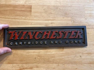 Winchester Sign Plaque Cast Iron Gunsmith Rifle Gun Collector Ammo METAL Patina - Picture 1 of 24