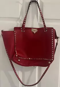 Valentino Garavani Rockstud Dark Red Texturered Leather Bag Shoulder Handbag - Picture 1 of 6