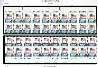 1970-1 U.S. Regular Issue  6c & 8c FLAGS Two Strips of  20 Sc#1338d & f M/NH/OG^ - Image 1 of 2
