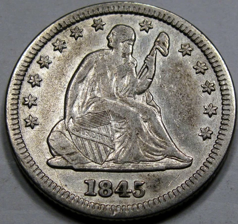 1845 Seated Liberty Quarter Dollar Nice AU++ ... A Nice Coin, Flashy, Original!! Cover