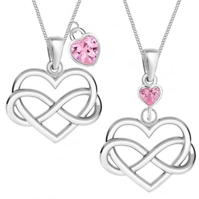 Rosa Herz Unendlichkeit Zirkonia Anhänger Halskette 925 Sterling Silber Kette 50 - Bild 1 von 2