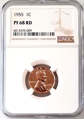 1955 Proof Lincoln Cent certified PF 68 RD by NGC!  - Image 1 of 4