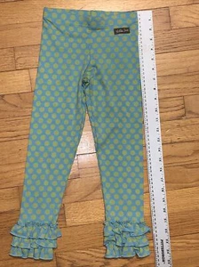 Matilda Jane Blue Green Polka Dot Ruffle Leggings Size 4 - Picture 1 of 4