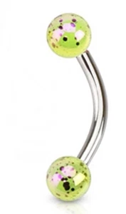 Eyebrow Rook Curve Splatter Yellow 4mm Balls 16 Gauge 3/8" Barbell Steel  - Picture 1 of 4