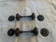 Set of Two Pairs Of Antique Door Knob Set Hardware Marbled Red Brown Porcelain