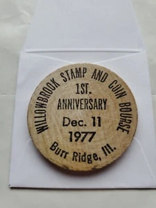 Willowbrook Briefmarkenmünze Börse 1977 Grat Ridge Illinois Holz Nickel/Token 132 - Bild 1 von 2