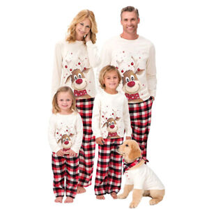 Christmas Pajamas Set Long Sleeve Xmas Deer Print Adult Kids Home Sleepwear Suit
