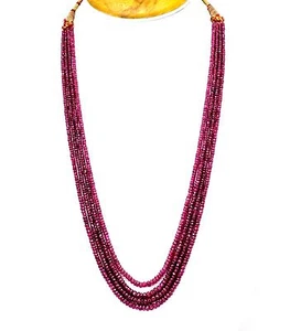 Beautiful Designer 4 Strand Natural Faceted Ruby Beaded Gemstone Fine Necklace - Picture 1 of 5